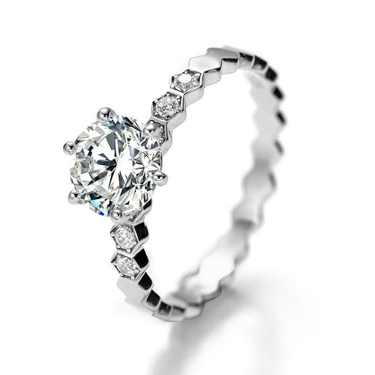 Hexagon Round Moissanite Half-Eternity Ring