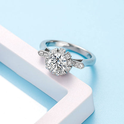 Round Moissanite Kitten Petal Ring