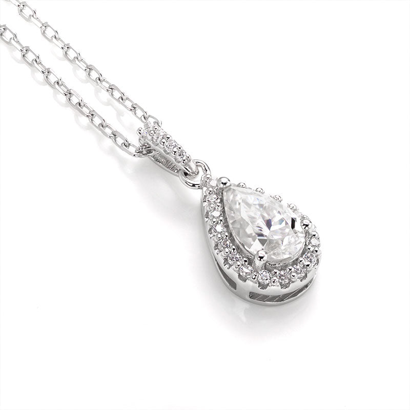 Pear Shape Halo Moissanite Pendant Necklace