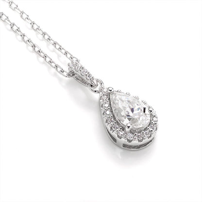 Pear Shape Halo Moissanite Pendant Necklace