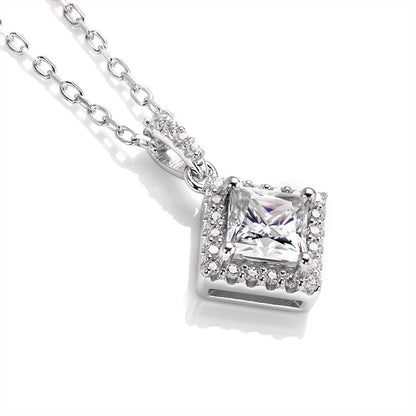 Princess Cut 1/2CT 925 Sterling Silver Halo Moissanite Pendant Necklace