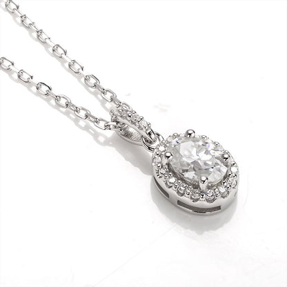 Oval Cut 1/2CT 925 Sterling Silver Halo Moissanite Pendant Necklace