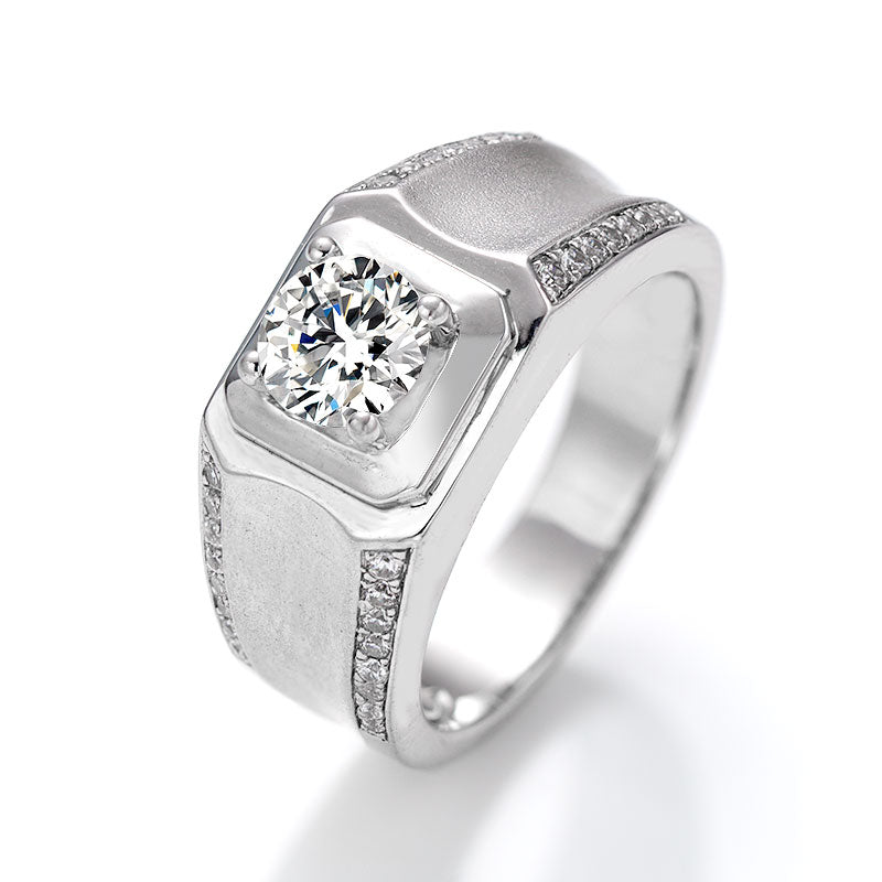 【Jason 】925 Sterling Silver 1CT Round Cut Moissanite Ring for Men