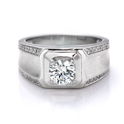 【Jason 】925 Sterling Silver 1CT Round Cut Moissanite Ring for Men