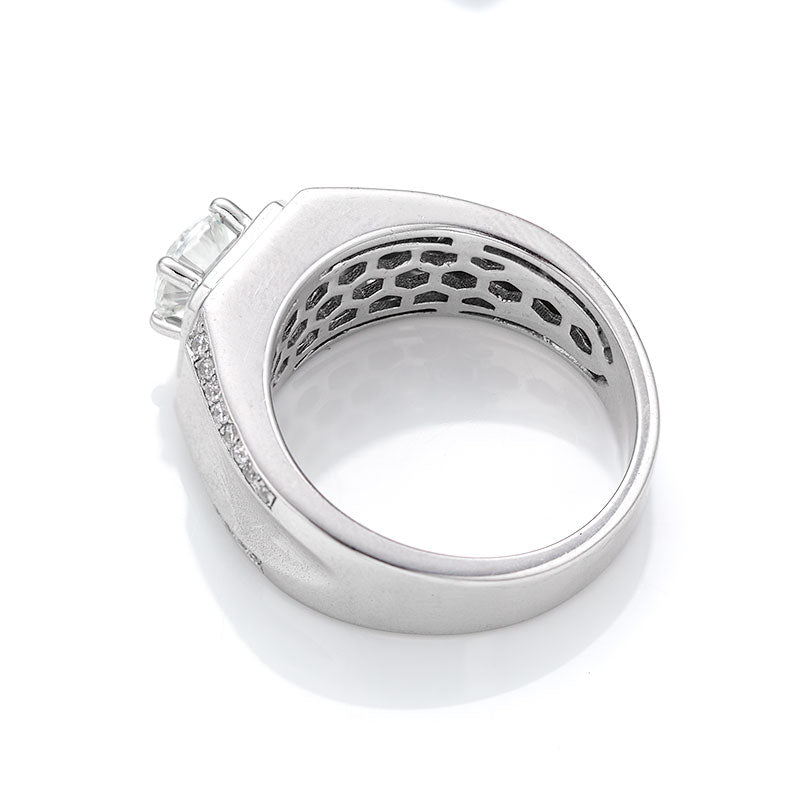 【Jason 】925 Sterling Silver 1CT Round Cut Moissanite Ring for Men