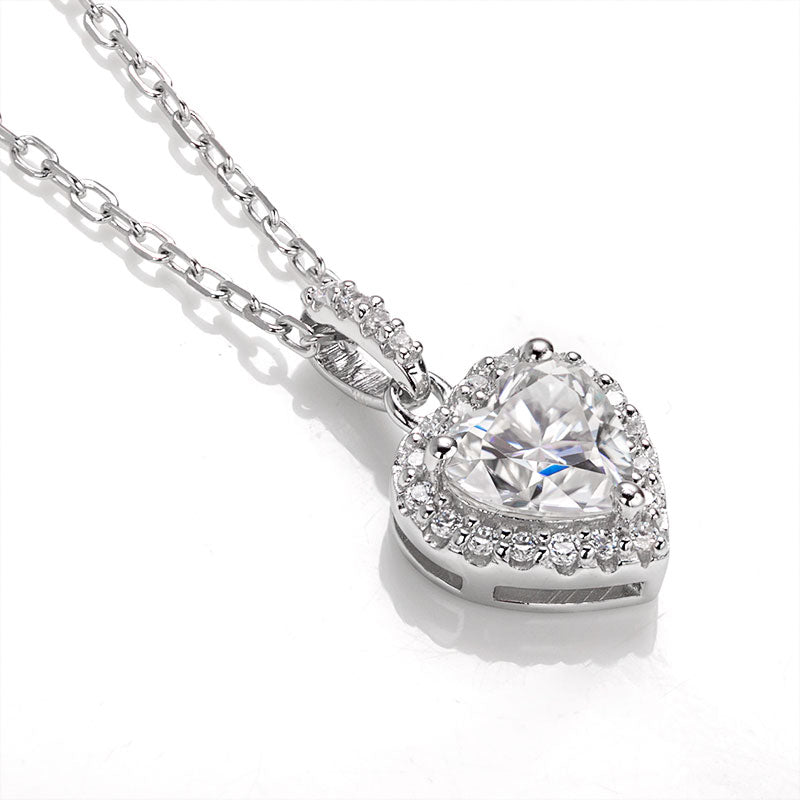 Heart Cut 1/2CT 925 Sterling Silver Halo Moissanite Pendant Necklace