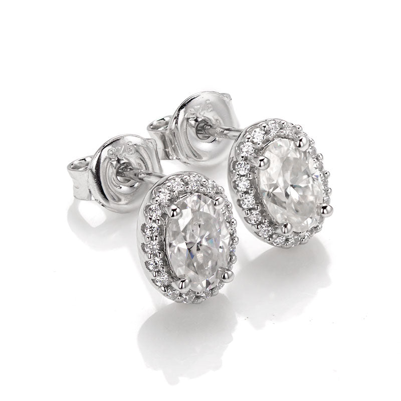 Oval Cut Moissanite Halo Stud Earrings