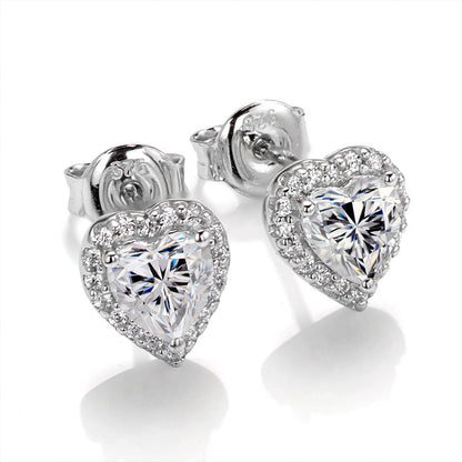 Heart Cut Moissanite Halo Stud Earrings