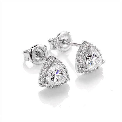 Trillion Cut Moissanite Halo Stud Earrings