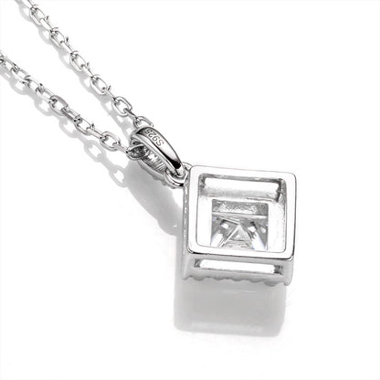 Princess Cut 1/2CT 925 Sterling Silver Halo Moissanite Pendant Necklace