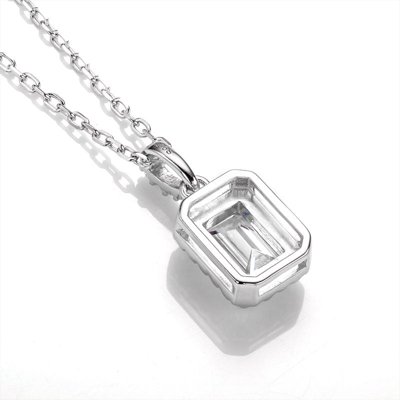 Emerald Cut 1/2CT 925 Sterling Silver Halo Moissanite Pendant Necklace