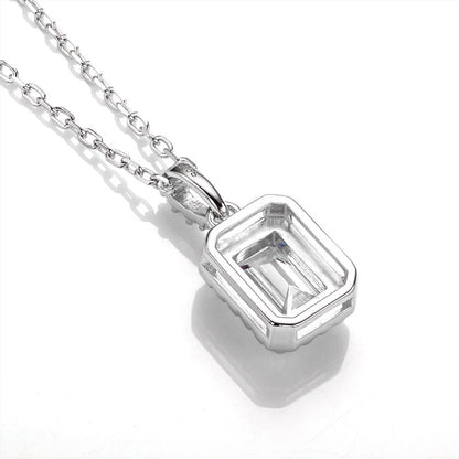 Emerald Cut 1/2CT 925 Sterling Silver Halo Moissanite Pendant Necklace