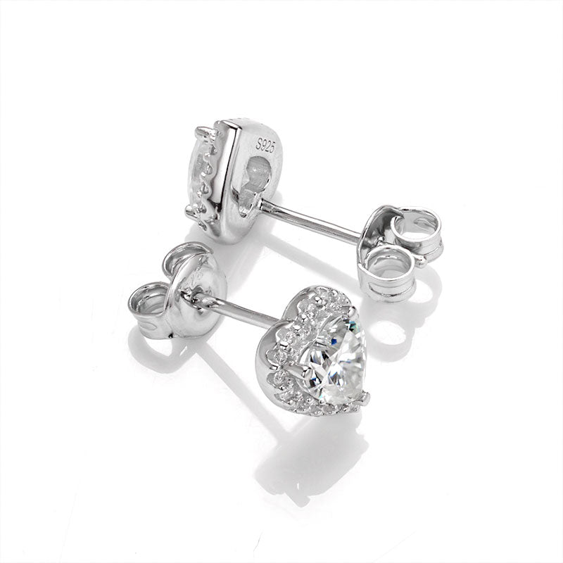 Heart Cut Moissanite Halo Stud Earrings