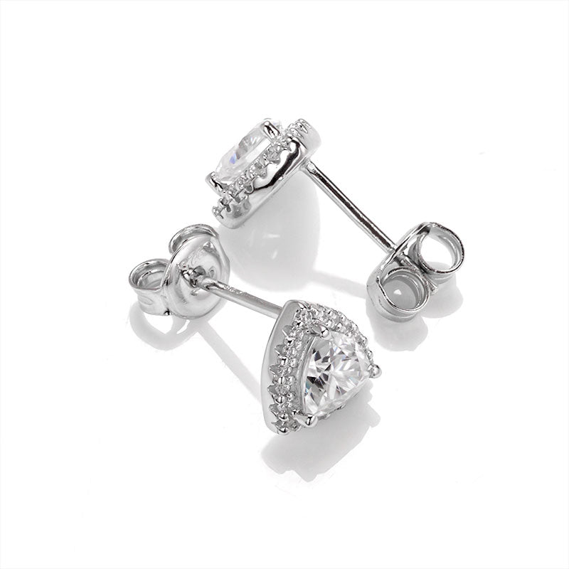 Trillion Cut Moissanite Halo Stud Earrings