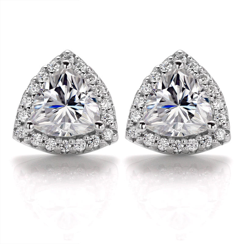 Trillion Cut Moissanite Halo Stud Earrings