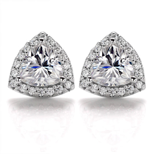 Trillion Cut Moissanite Halo Stud Earrings