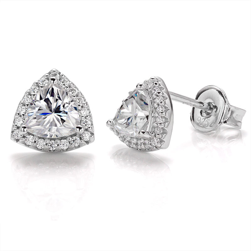 Trillion Cut Moissanite Halo Stud Earrings