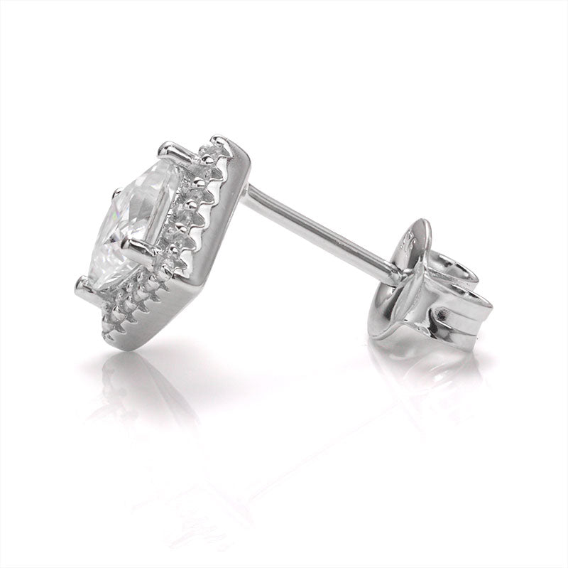 Princess Cut Moissanite Halo Stud Earrings