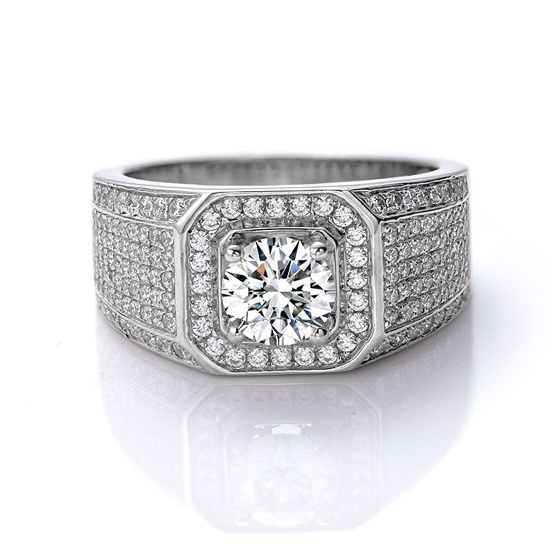 S925 Round Moissanite Half-Eternity Halo Ring for Men