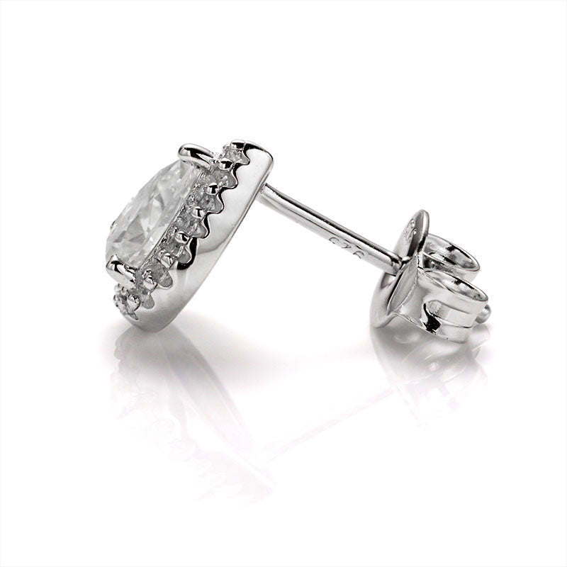 Pear Cut Moissanite Halo Stud Earrings