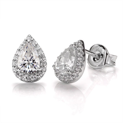 Pear Cut Moissanite Halo Stud Earrings