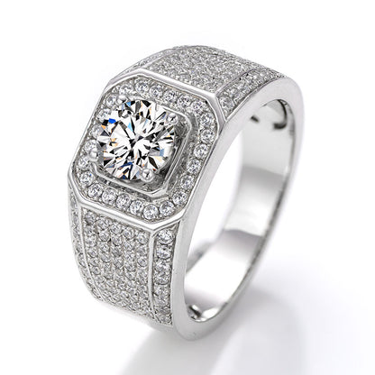 S925 Round Moissanite Half-Eternity Halo Ring for Men