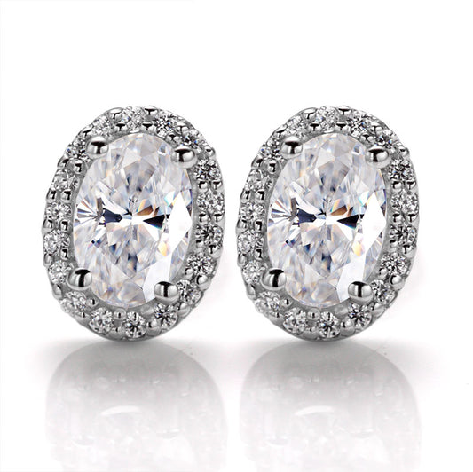 Oval Cut Moissanite Halo Stud Earrings