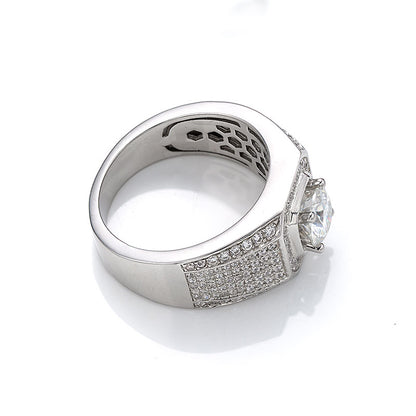 S925 Round Moissanite Half-Eternity Halo Ring for Men