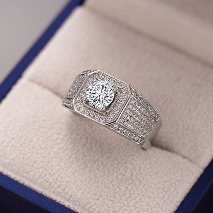 S925 Round Moissanite Half-Eternity Halo Ring for Men