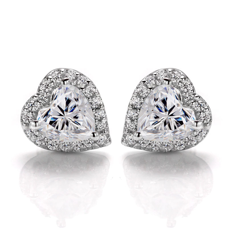 Heart Cut Moissanite Halo Stud Earrings