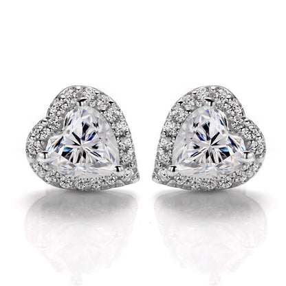 Heart Cut Moissanite Halo Stud Earrings