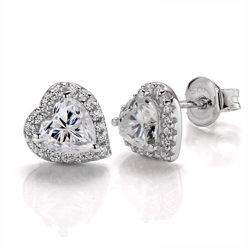 Heart Cut Moissanite Halo Stud Earrings