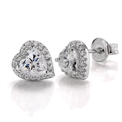 Heart Cut Moissanite Halo Stud Earrings