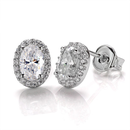 Oval Cut Moissanite Halo Stud Earrings