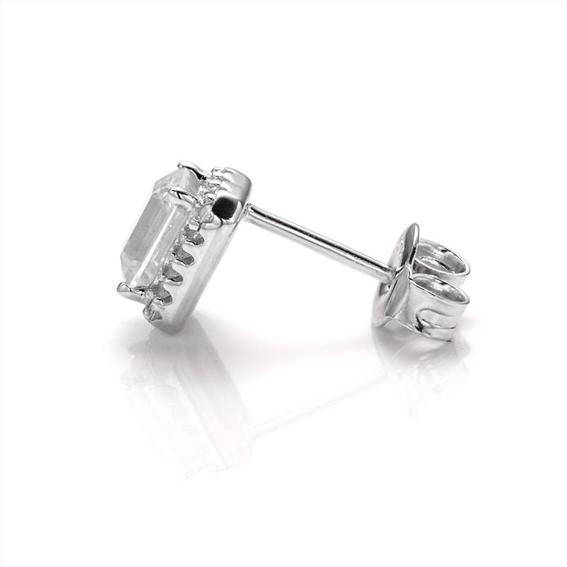 Emerald Cut Moissanite Halo Stud Earrings