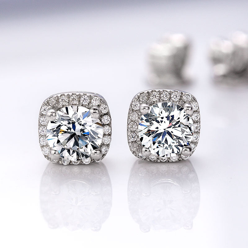 Moissanite Square Halo Stud Earrings