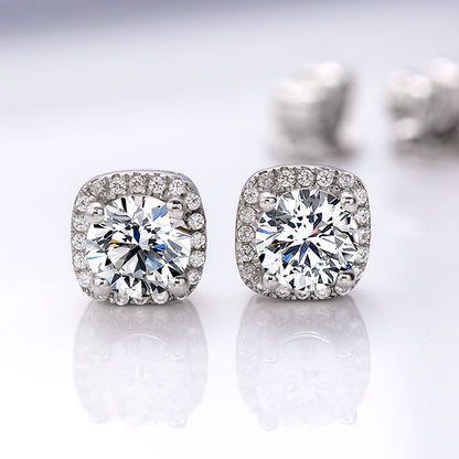 Moissanite Square Halo Stud Earrings