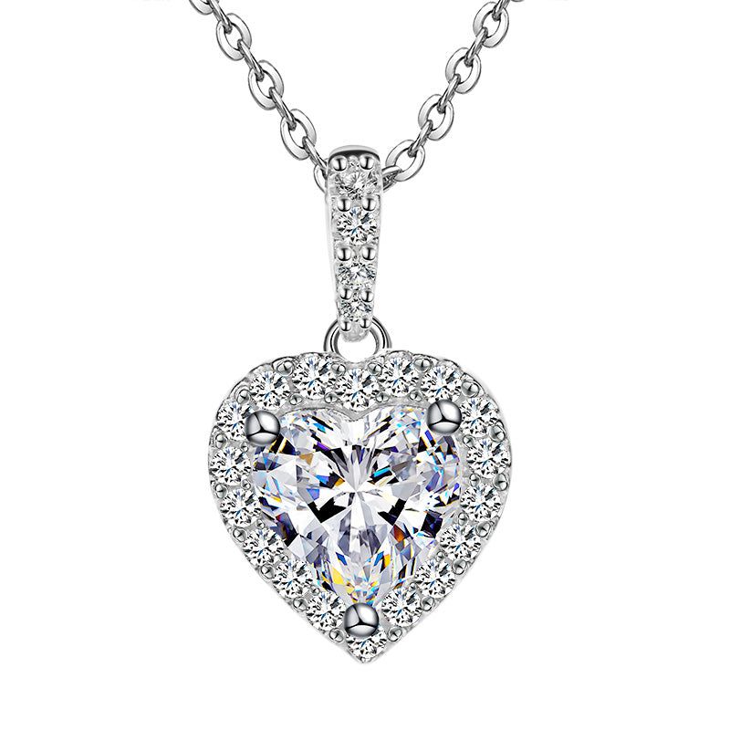 Heart Cut 1/2CT 925 Sterling Silver Halo Moissanite Pendant Necklace