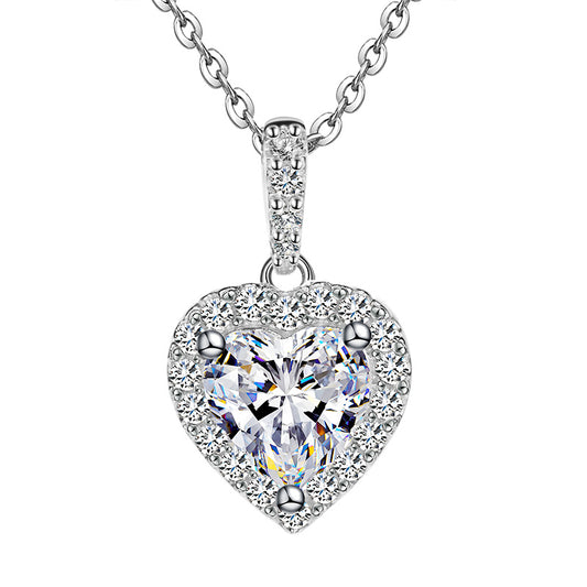 Heart Cut 1/2CT 925 Sterling Silver Halo Moissanite Pendant Necklace