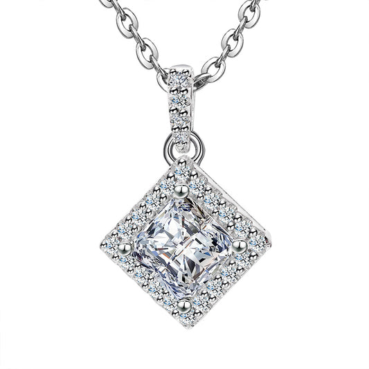 Princess Cut 1/2CT 925 Sterling Silver Halo Moissanite Pendant Necklace