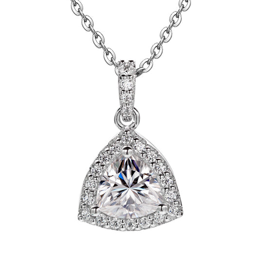 Trillion Cut 1/2CT 925 Sterling Silver Halo Moissanite Pendant Necklace