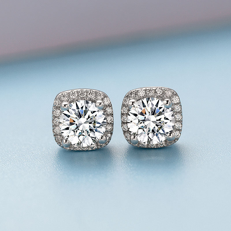 Moissanite Square Halo Stud Earrings