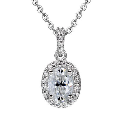 Oval Cut 1/2CT 925 Sterling Silver Halo Moissanite Pendant Necklace