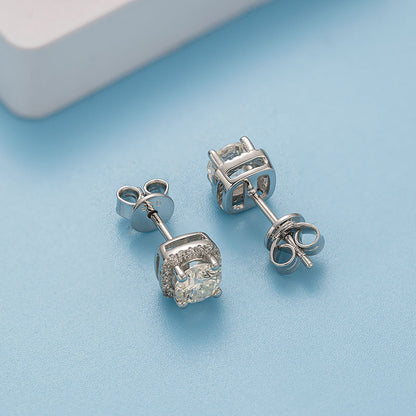 Moissanite Square Halo Stud Earrings