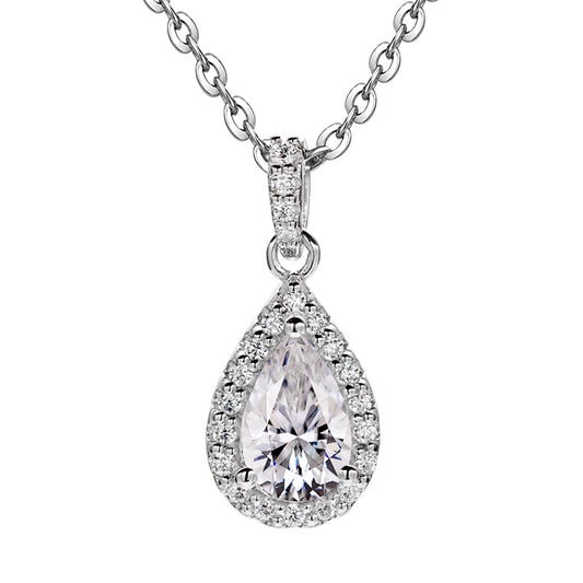 Pear Shape Halo Moissanite Pendant Necklace