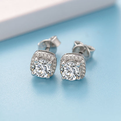 Moissanite Square Halo Stud Earrings