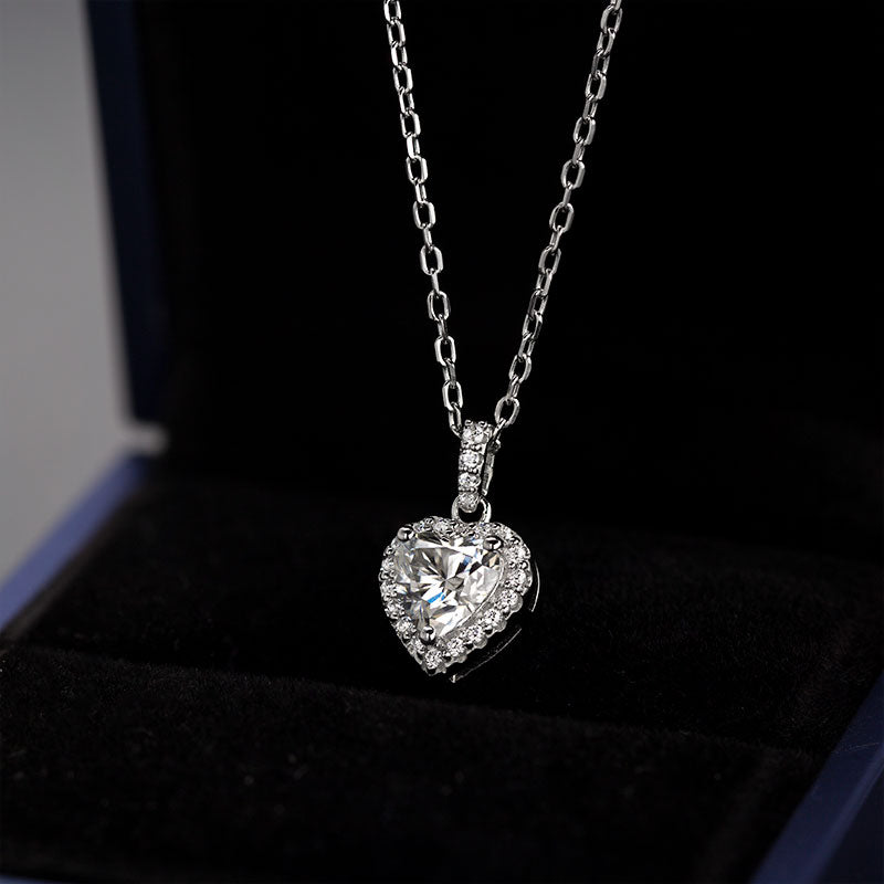 Heart Cut 1/2CT 925 Sterling Silver Halo Moissanite Pendant Necklace