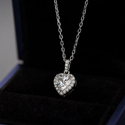 Heart Cut 1/2CT 925 Sterling Silver Halo Moissanite Pendant Necklace