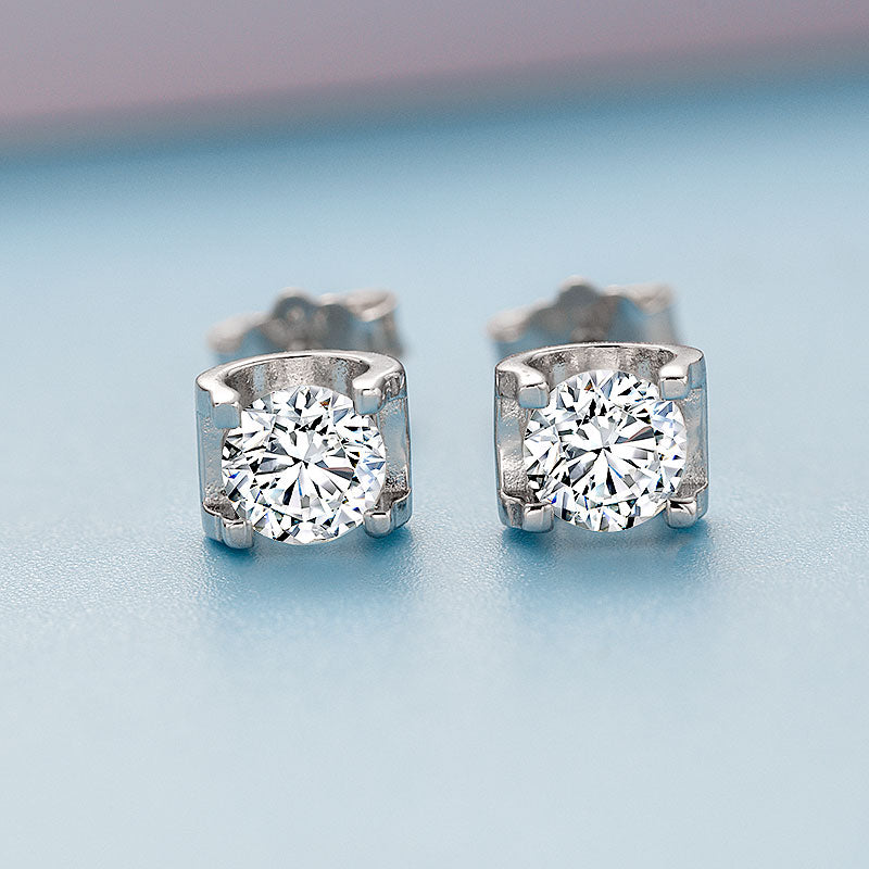 U Shape Inset Moissanite Stud Earrings