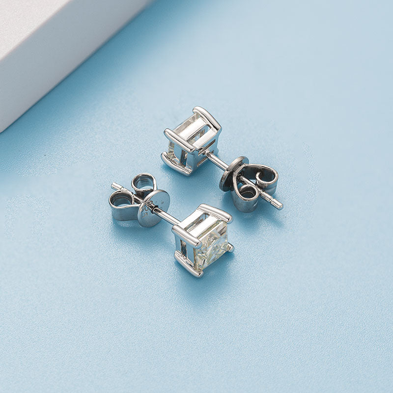 Princess Square Solitaire Stud Earrings